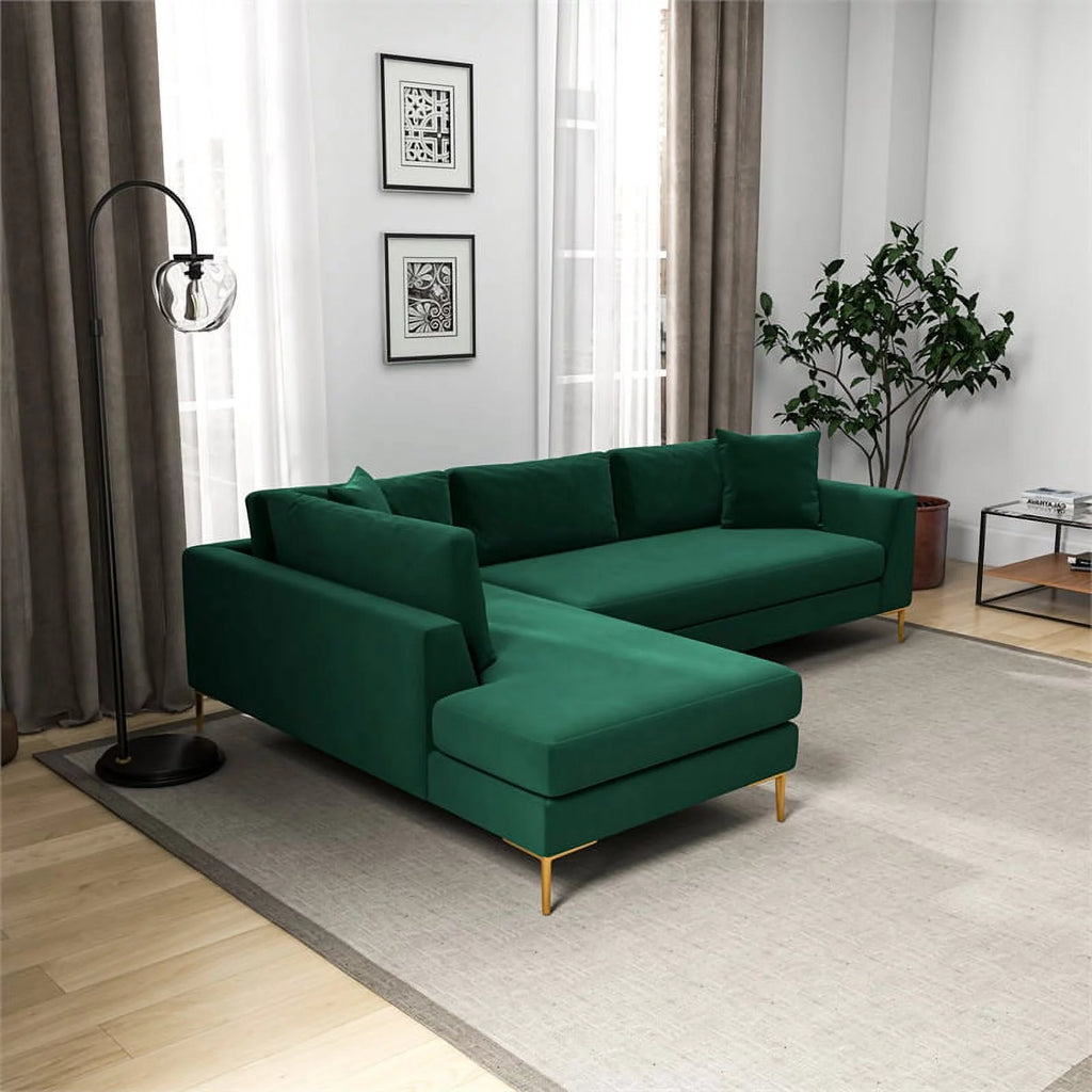 Green Velvet L-Shaped Left-Facing Sectional N54553