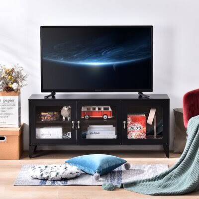 Black 3 Door Metal TV Cabinet E6573