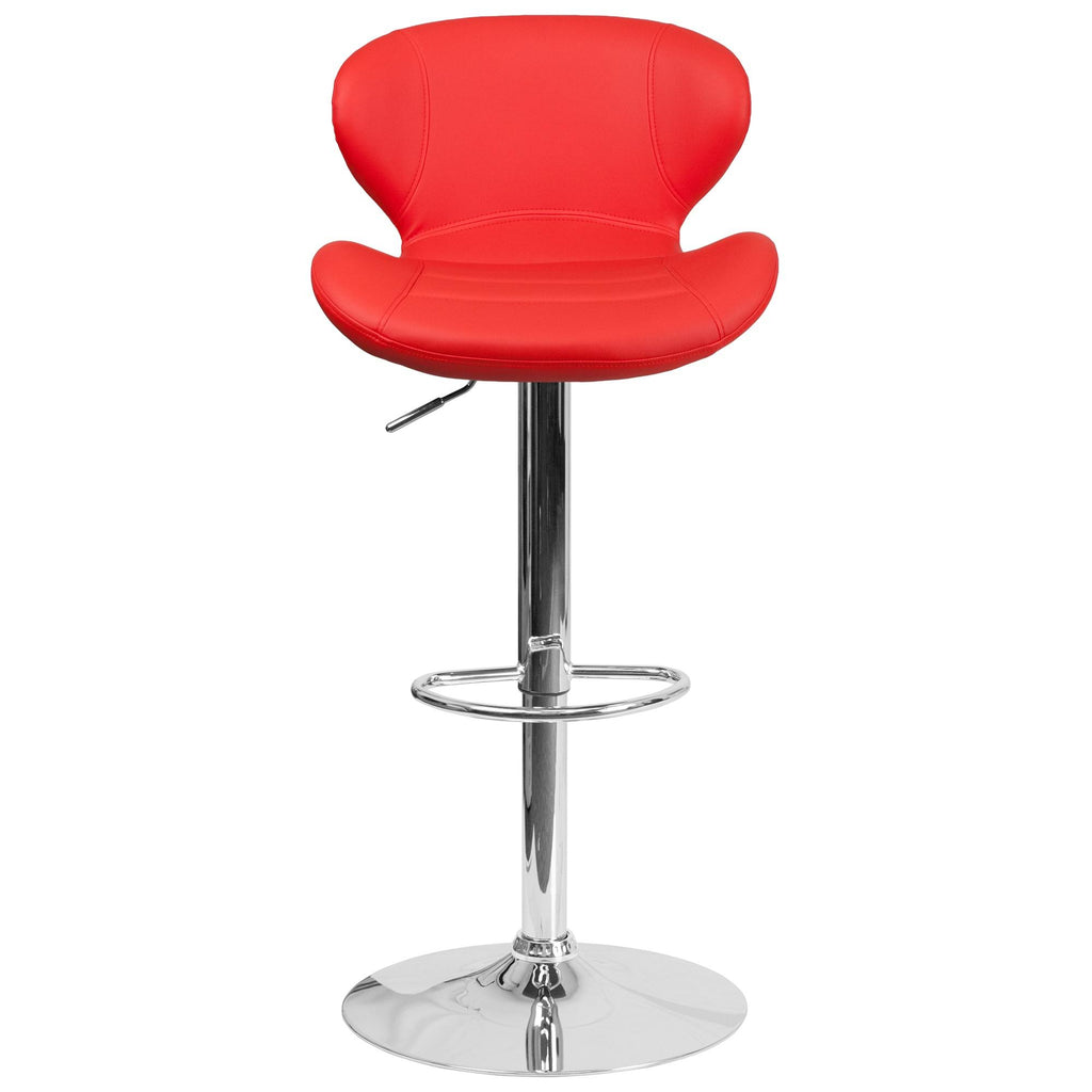 Red Adjustable Height Barstool with Curved Back and Chrome Base L6254