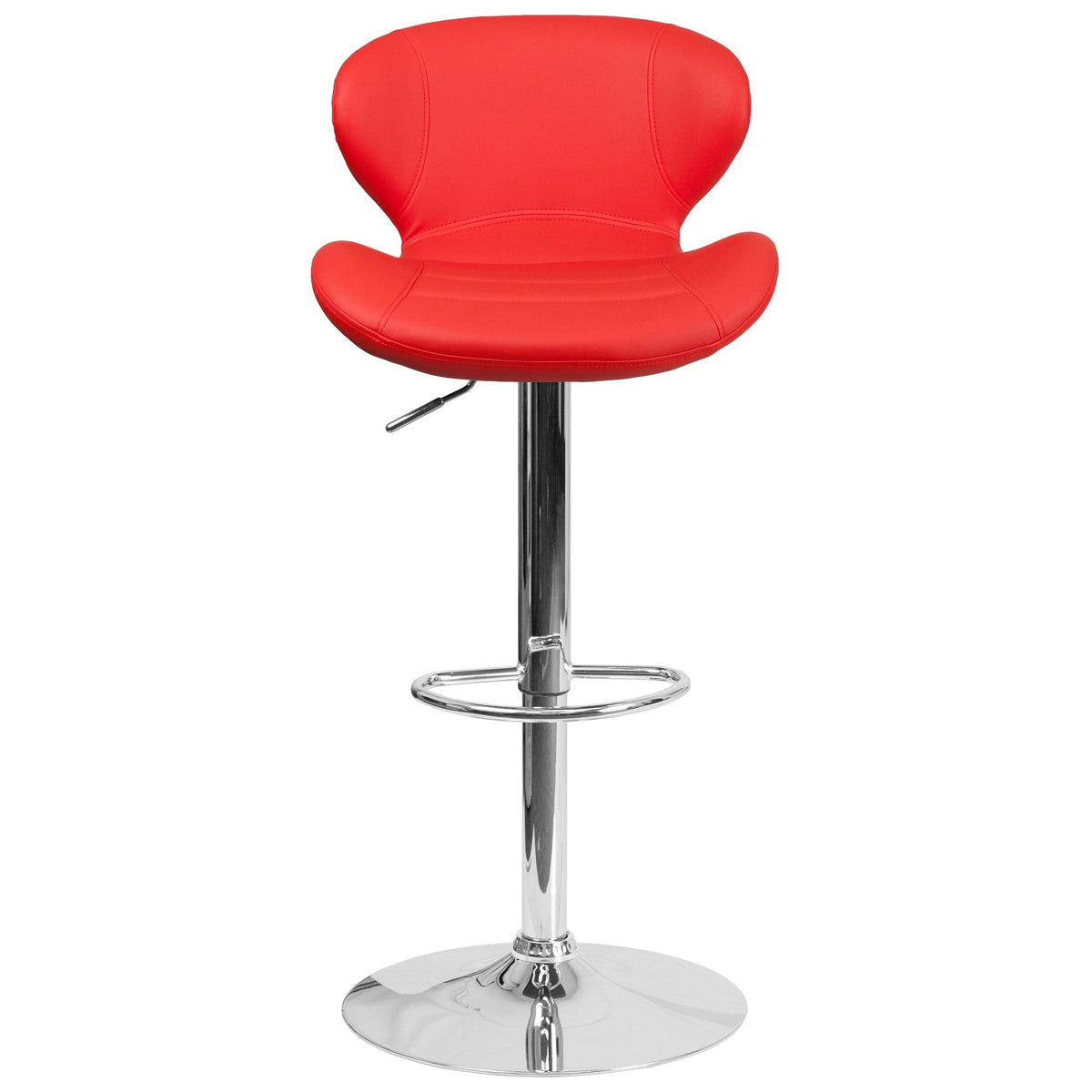 Red Adjustable Height Barstool with Curved Back and Chrome Base L6254
