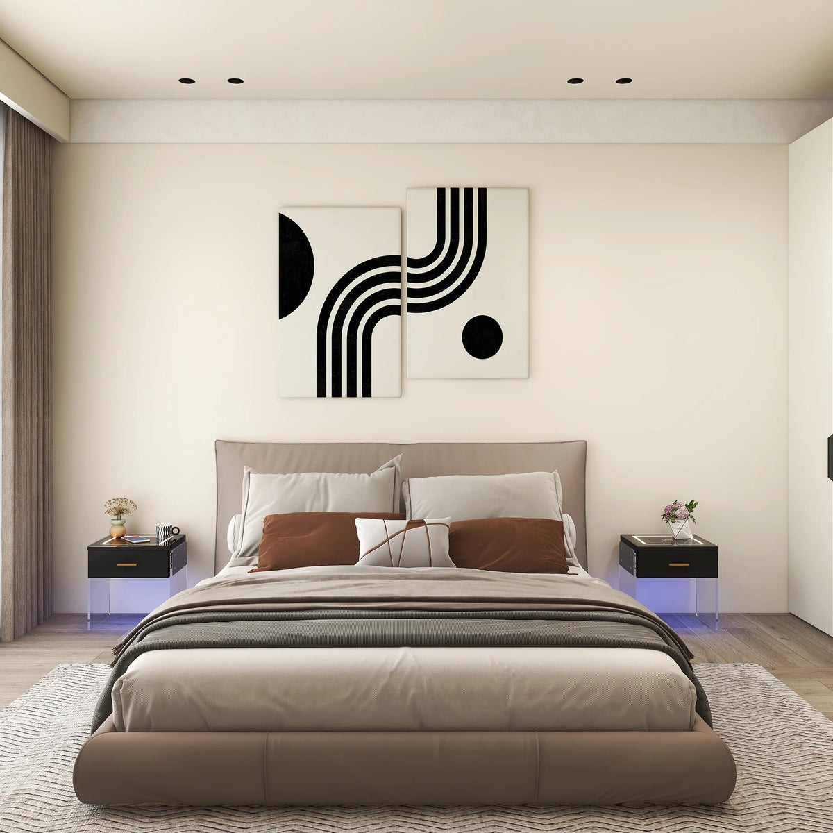 Black Nightstand with Wireless Charging Station and LED Lights X135315