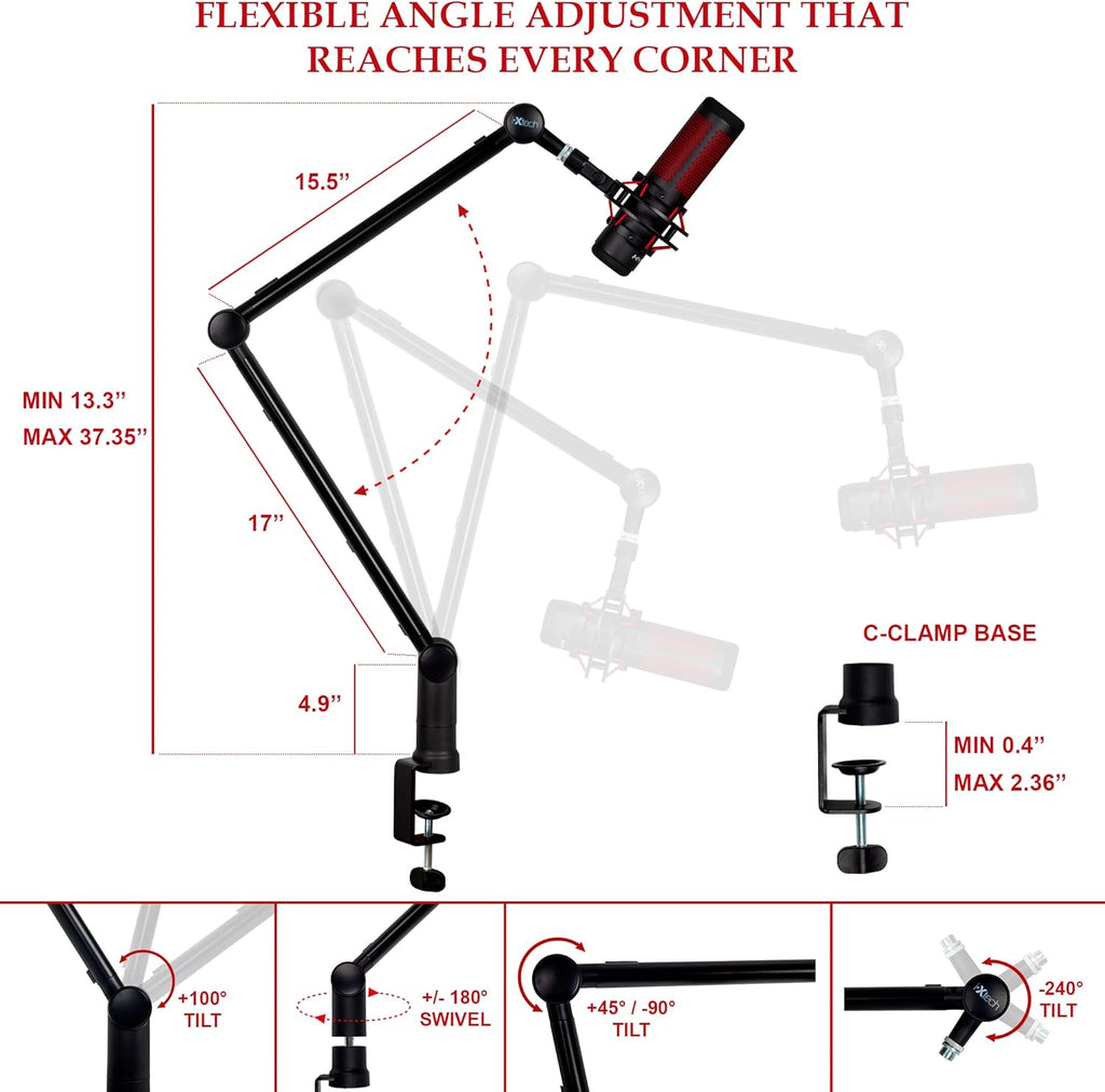 Microphone Boom Arm with Desk Mount, 360° Rotatable, Adjustable and Foldable Scissor Mounting C551