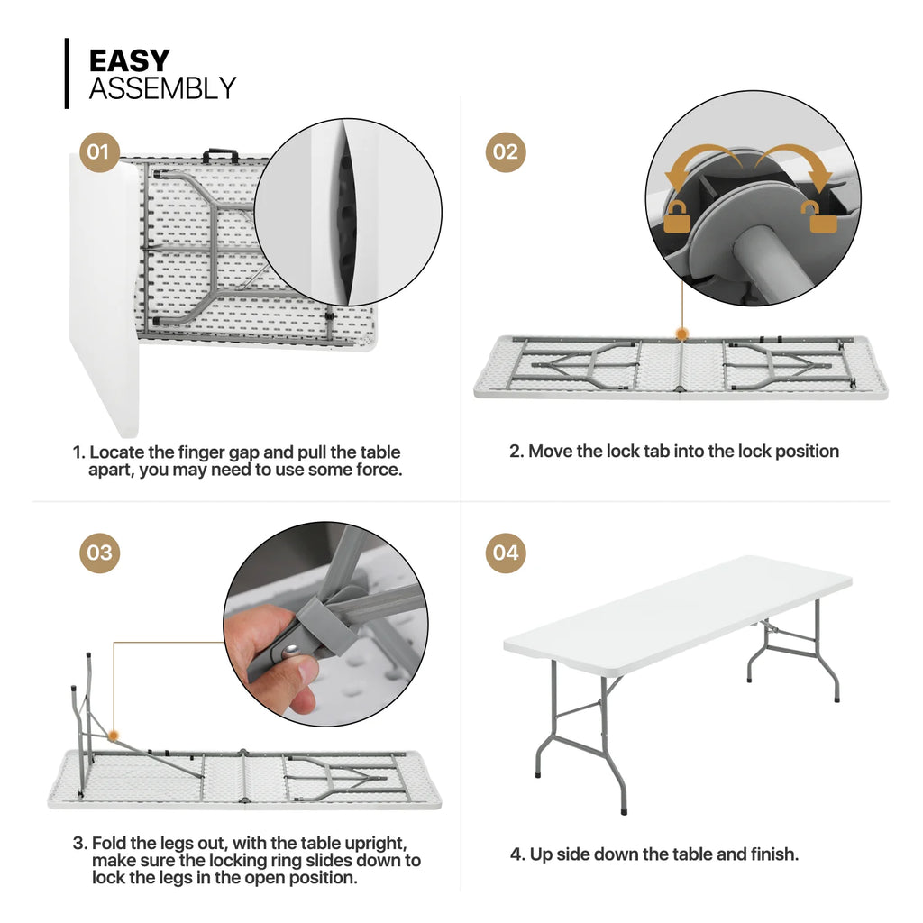 11 Pieces 8 Ft Heavy Duty Plastic Folding Utility Dining Table and Chair Set, White/Black A88579