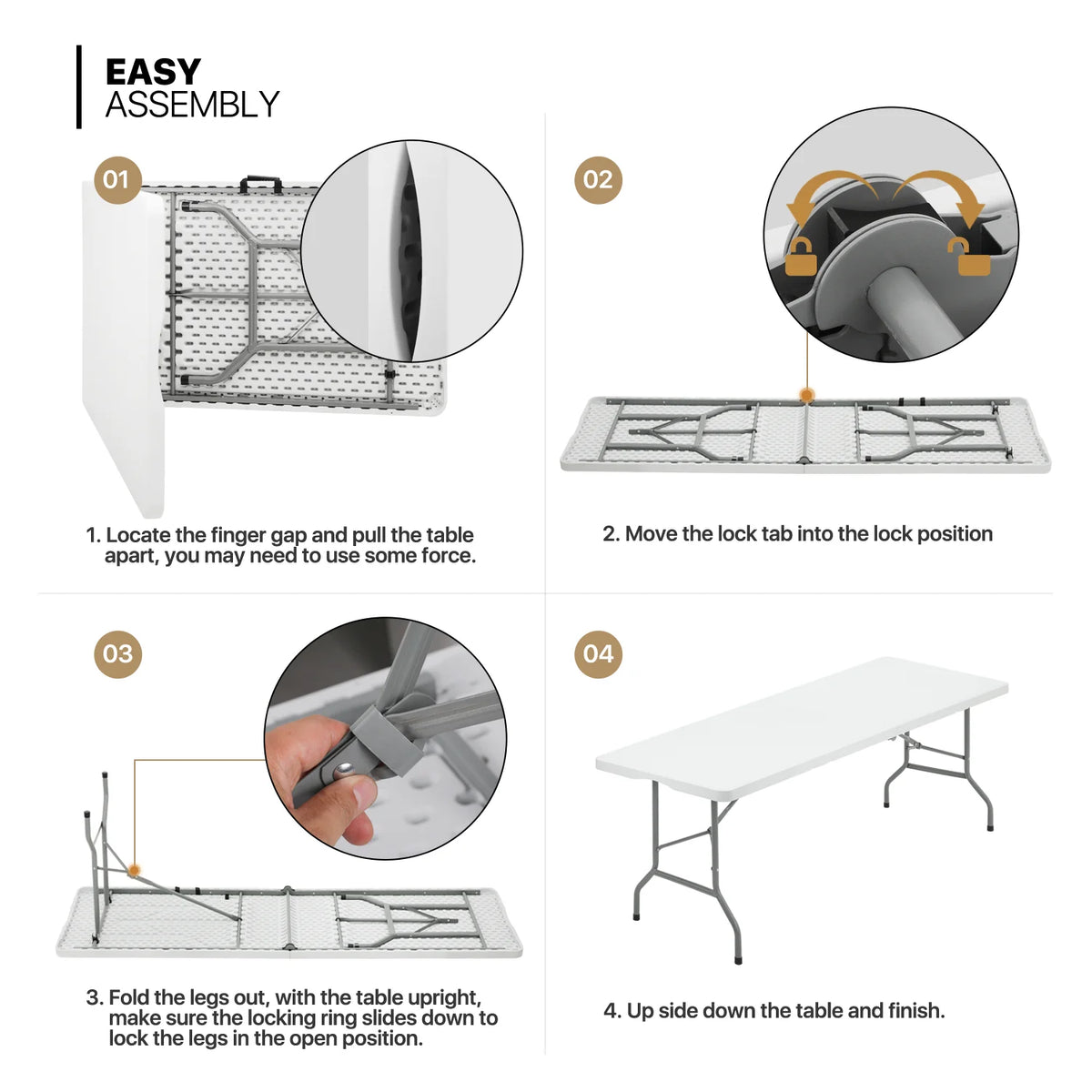 11 Pieces 8 Ft Heavy Duty Plastic Folding Utility Dining Table and Chair Set, White/Black A88579