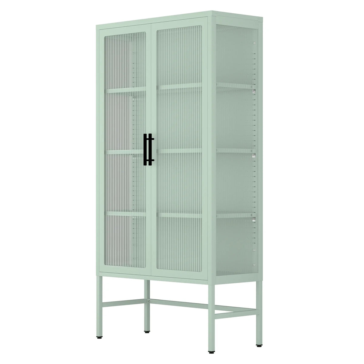 Mint green Double Glass Door Adjustable Shelves Cold-Rolled Steel Storage Cabinet N931914