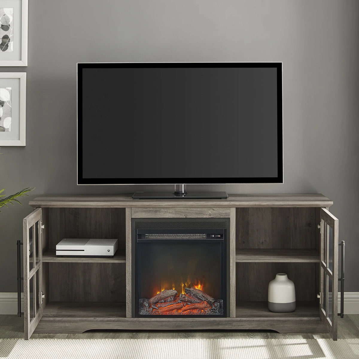 Gray Wash Fireplace TV Stand M8452
