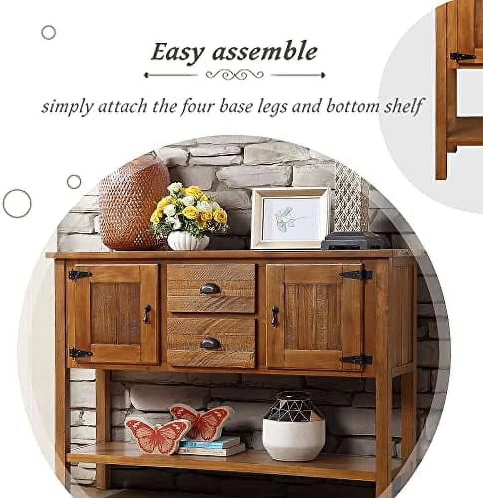 48 Inch Console Table with 2 Drawers and Cabinets Solid Wood Sideboard H508136