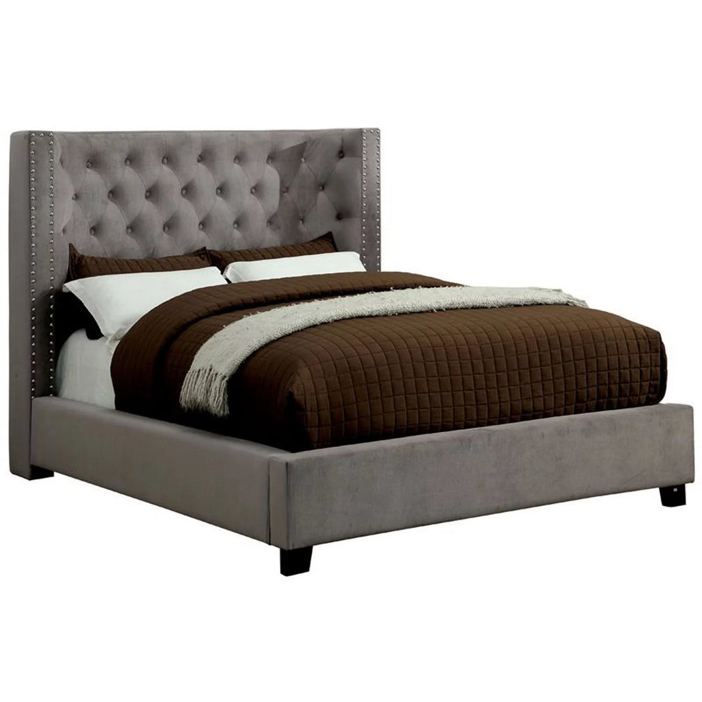 Gray Fabric Wingback California King Bed C79047