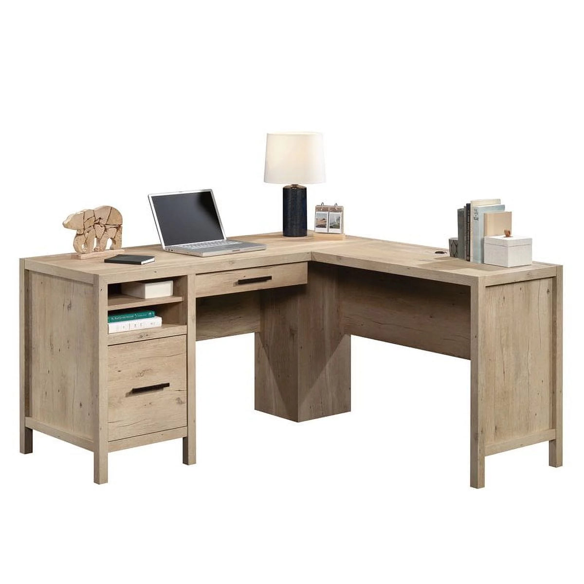 L-Shaped Engineered Wood Home Office Desk in Prime Oak A237117