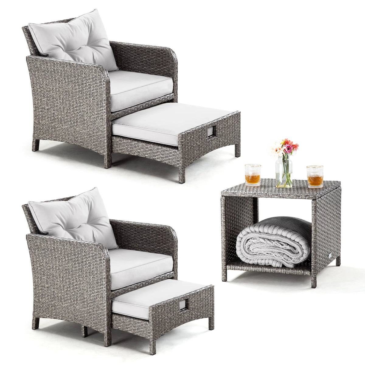 5 Pieces Wicker Patio Furniture Set with Ottomans Y99130