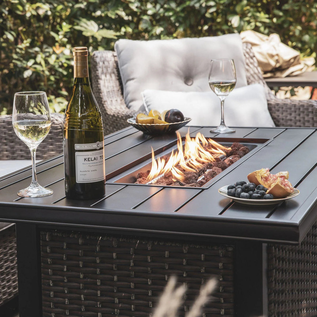 44" Brown Propane Gas Fire Pit Table with Lid and Lava Rocks L115468