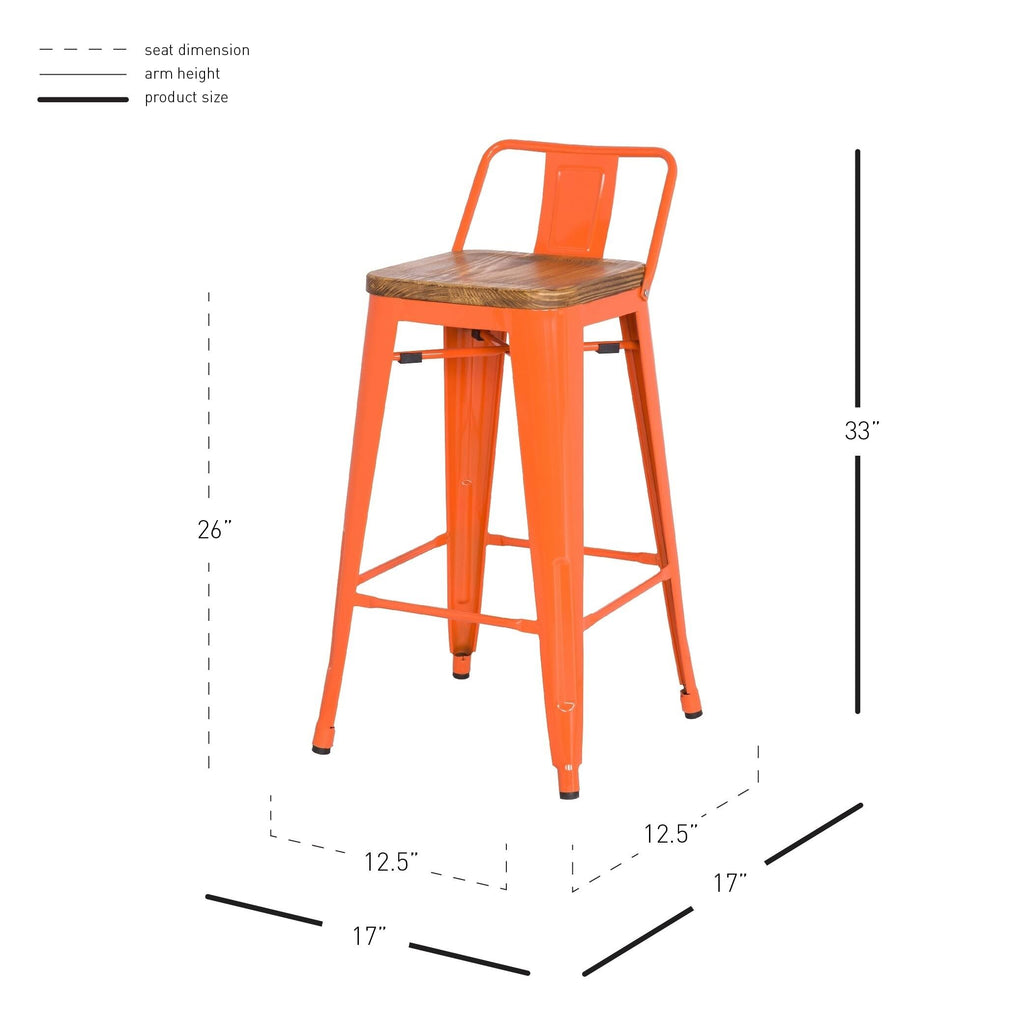 Orange Low Back Counter Stool Set of 4 D424294