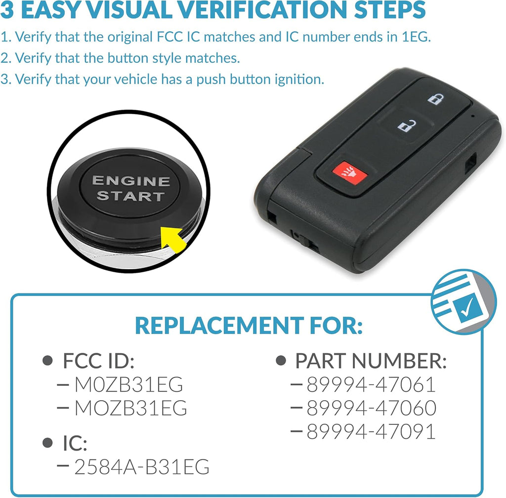 Keyless2Go Replacement 3 Button Proximity Remote Smart Key Toyota Y775