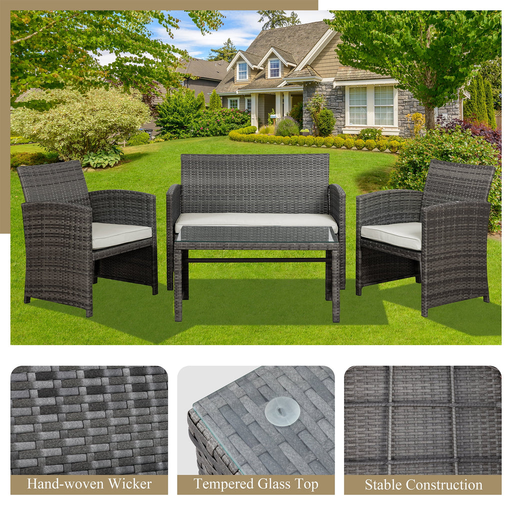 4 Piece Wicker Patio Furniture Set with Cushions D9075