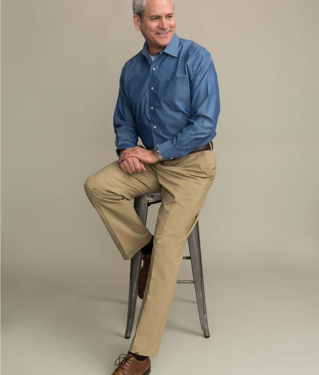 Khaki Flat Front Chino Twill Pant with Magnetic Closures E1496