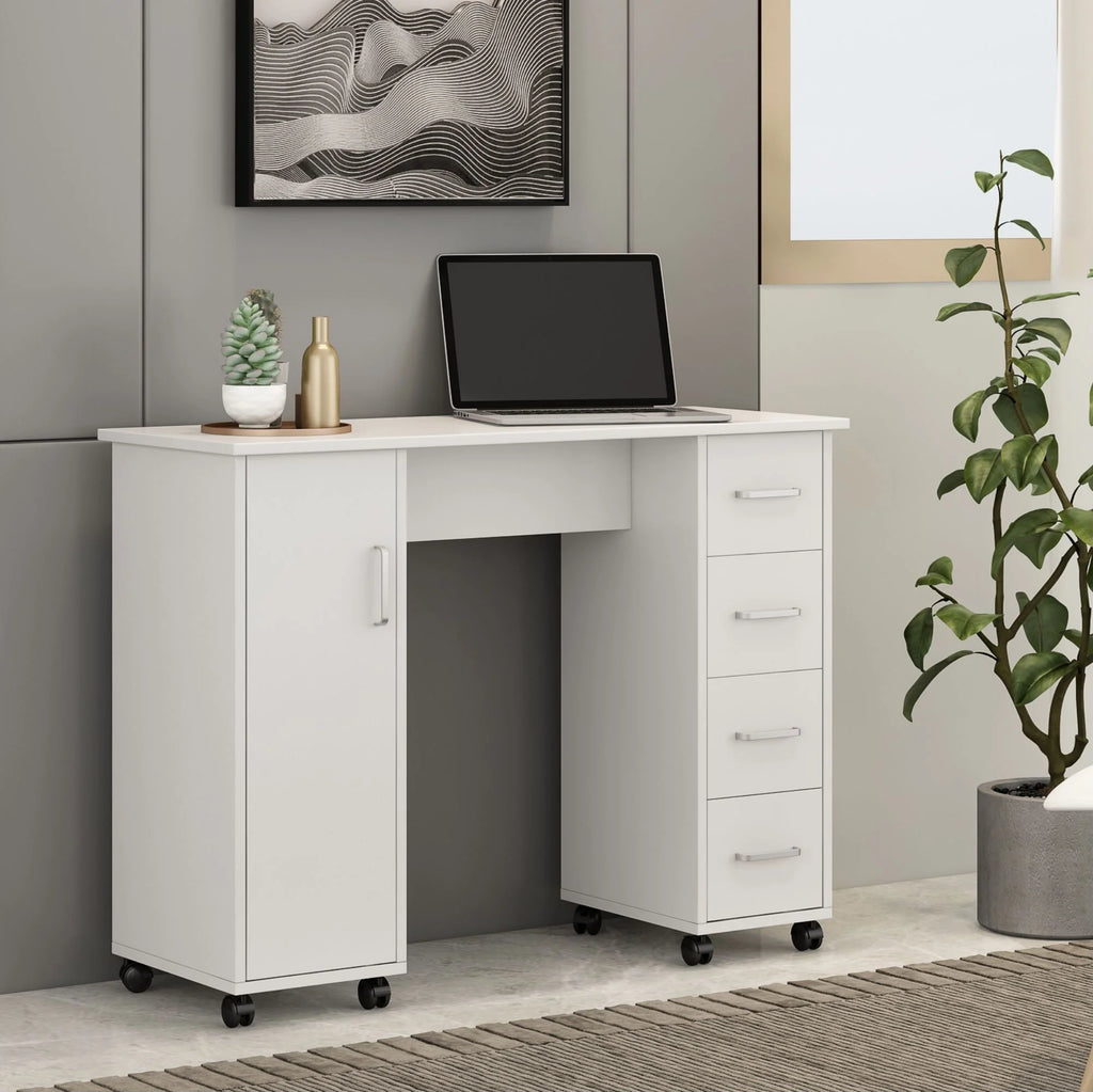White Computer Desk with Drawers and Locker X290