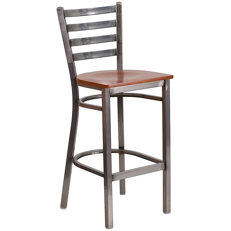 Metal Ladder Back Stool with Wooden Seat T720602