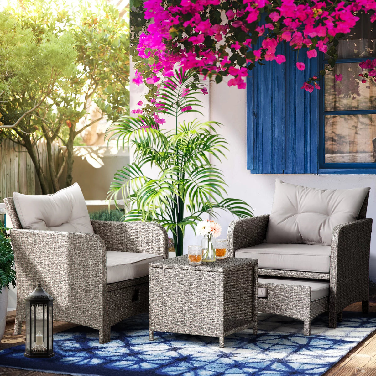 5 Pieces Wicker Patio Furniture Set with Ottomans Y99130