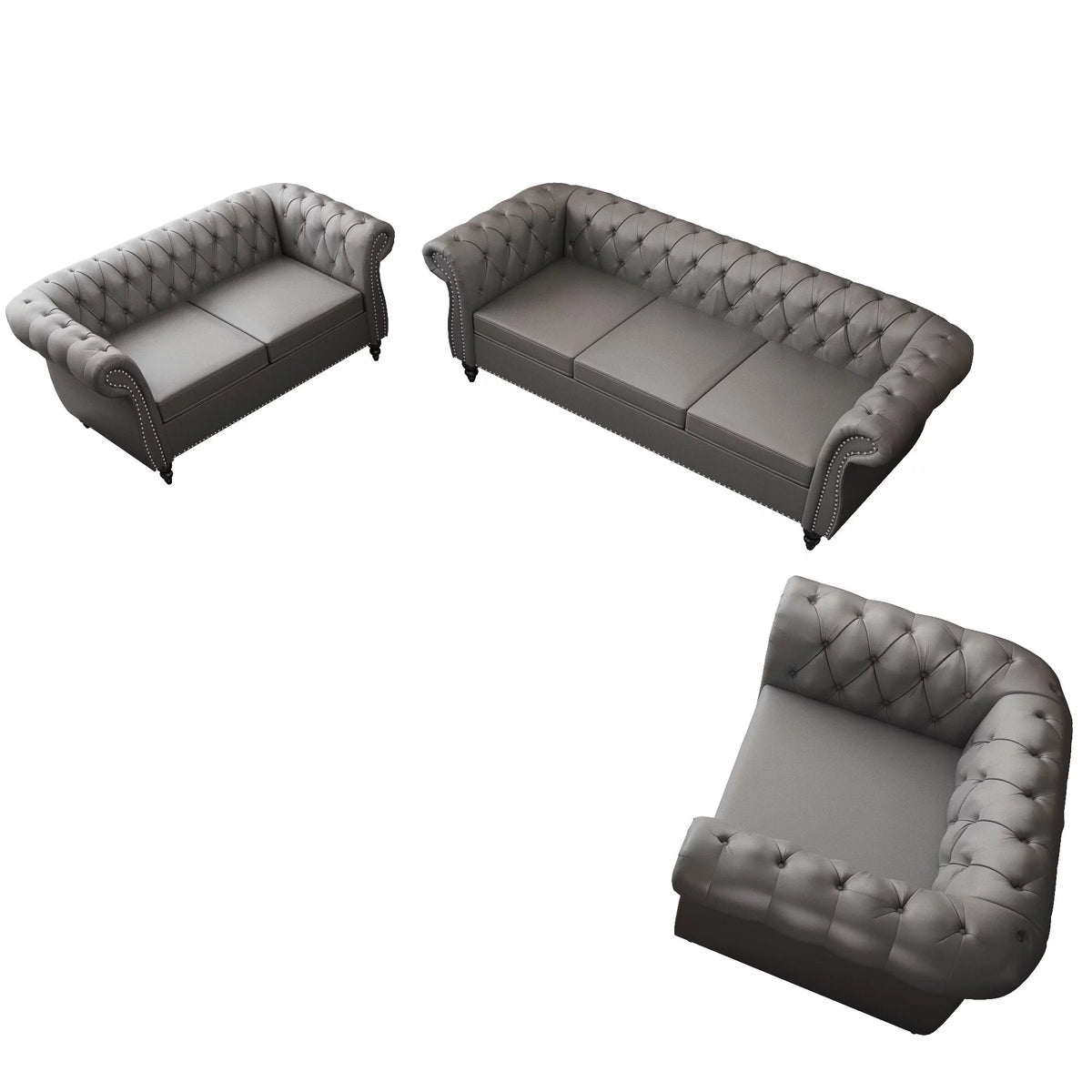 Gray 3 Piece Faux Leather Sofa Set Q314450
