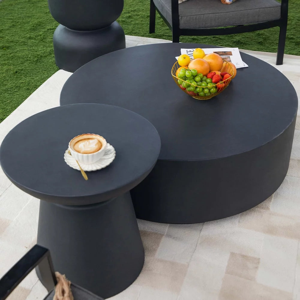 Slate Black Round Coffee Table End Table Set of 3 L9114
