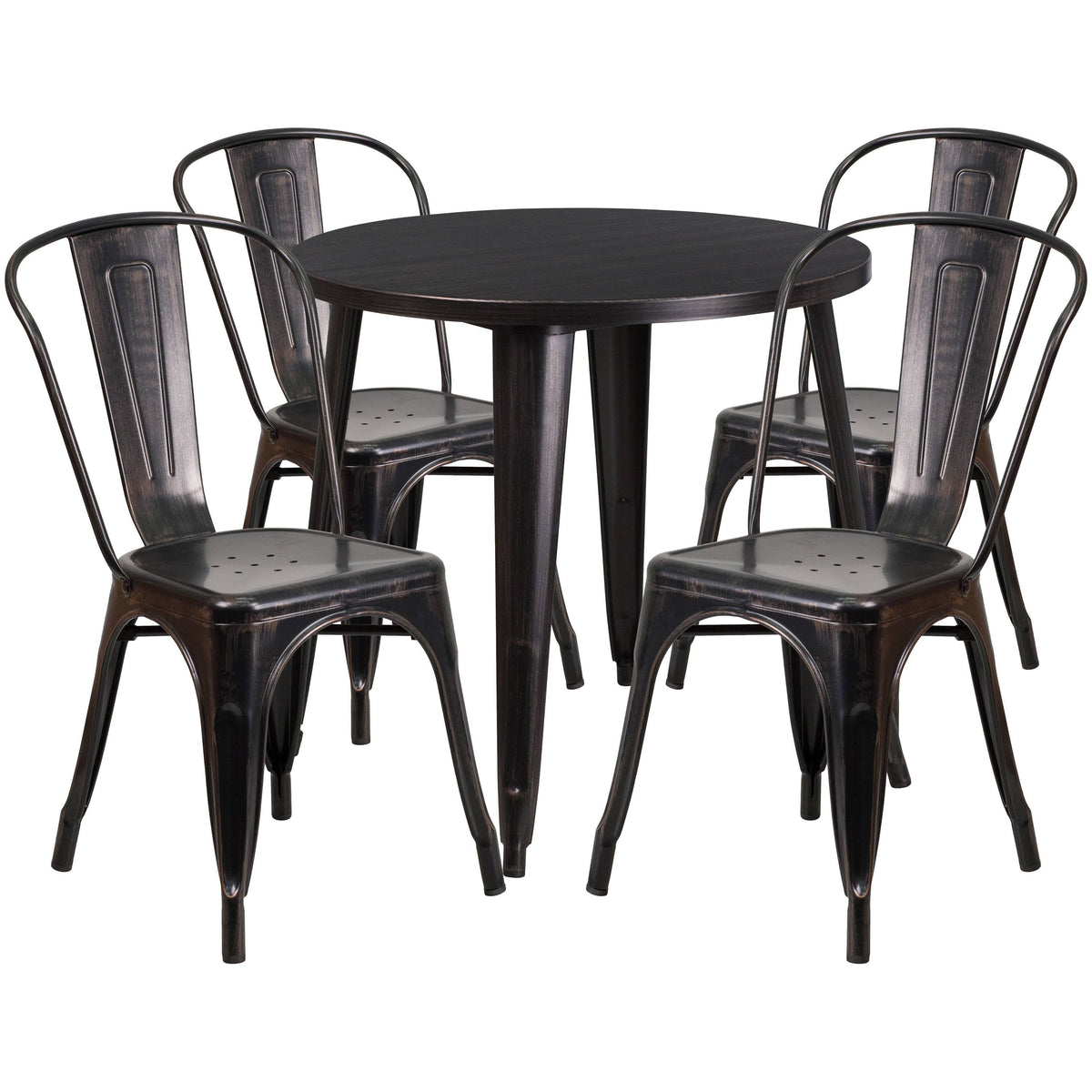 30 in. Round Metal Indoor/Outdoor Table Set with 4 Cafe Chairs, Black T7750