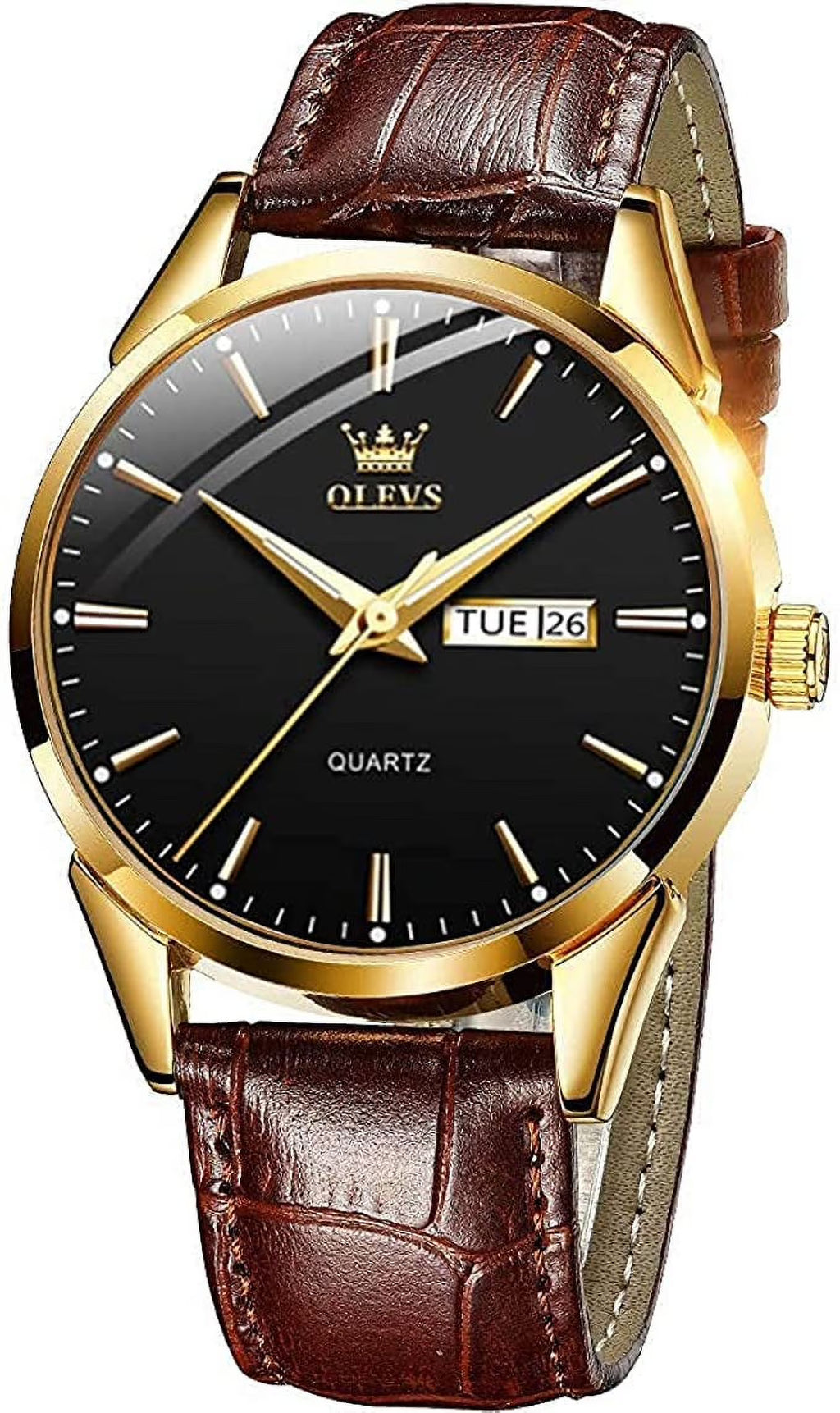 Men's Casual Analog Quartz Watch Brown/Black Leather Band E5927