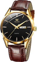 Men's Casual Analog Quartz Watch Brown/Black Leather Band E5927