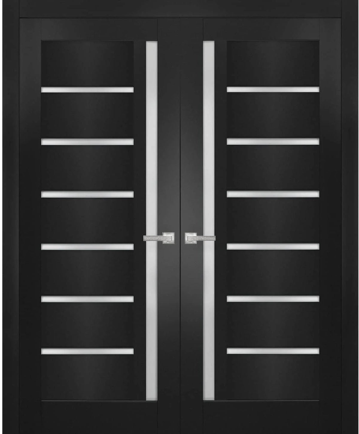 Solid French Double Doors with Frosted Glass F987