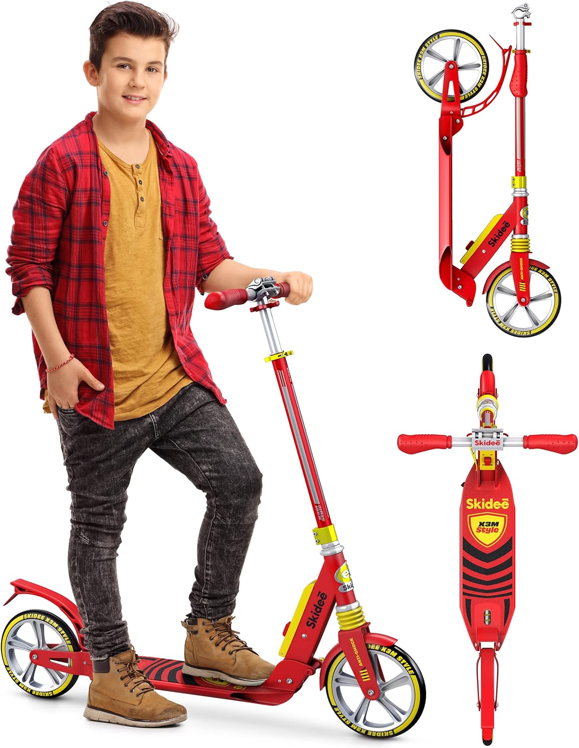 Scooter with Anti-Shock Suspension, 4 Adjustment Levels Handlebar Up to 41 Inches High B3734