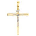 14k Yellow and White Gold Square Tube Cross Pendant Necklace A6575
