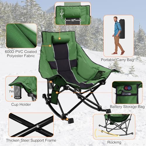Oversized Heated Rocking Camping Chair with Pillow and Carry Bag F6979