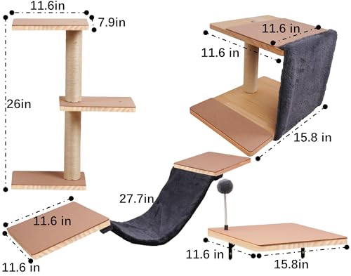 Wall Mounted Solid Wood Cat Climber Set with Scratching Post L42631