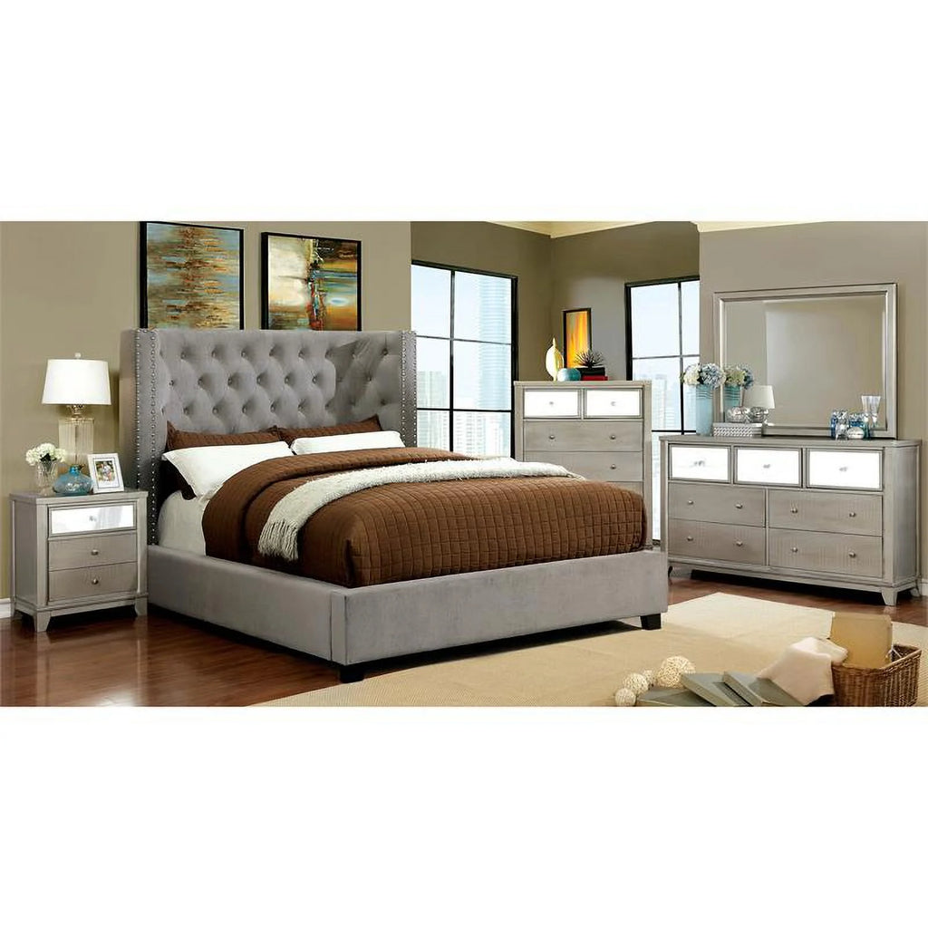 Gray Fabric Wingback California King Bed C79047