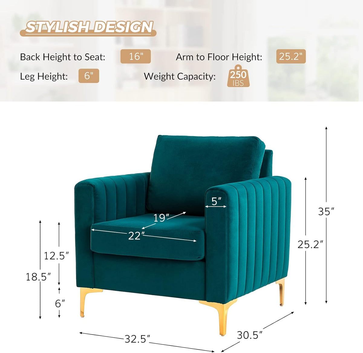Teal Velvet Accent Club Chair with Metal Legs C75117