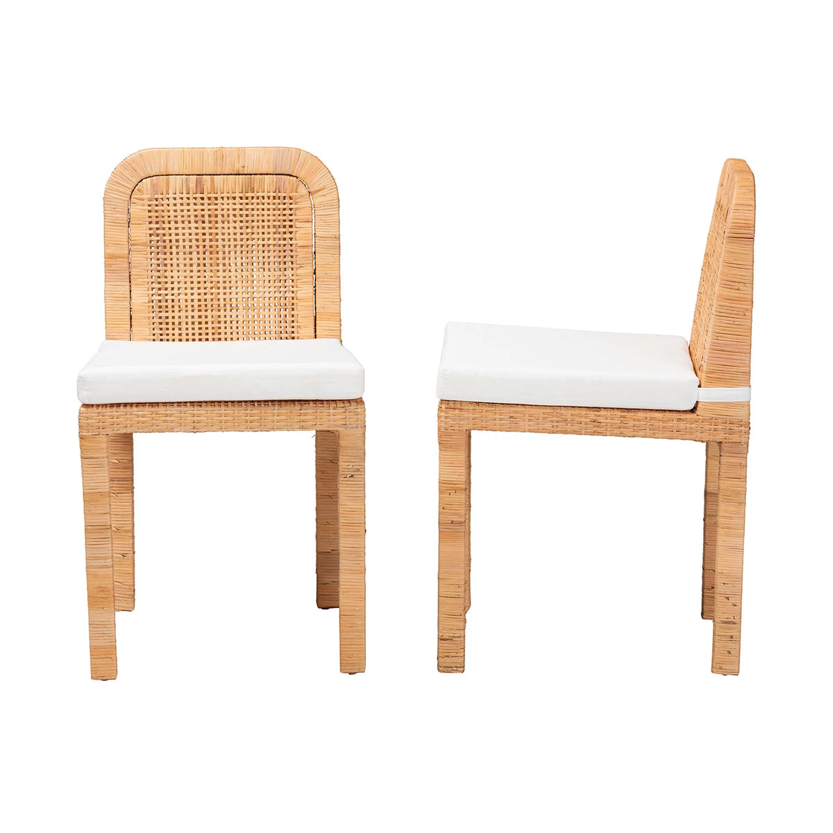 Natural Brown Rattan and Mahogany Wood 2-Piece Dining Chair Set A1075