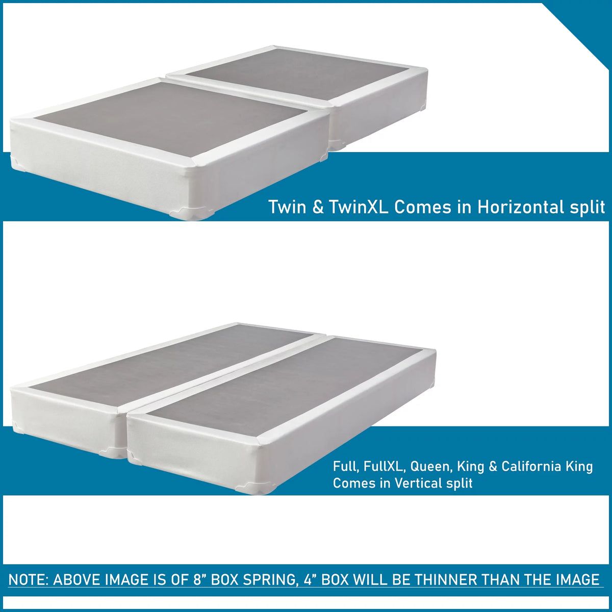 8" Split Wood Box Spring, King, White A5582