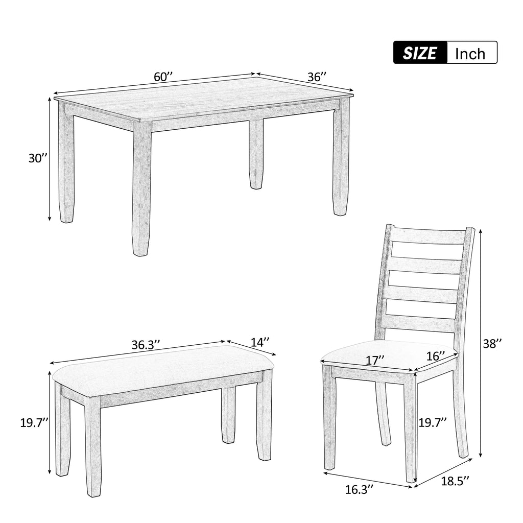 6-Piece Dining Table Set with 4 Upholstered Chairs and Bench T57729
