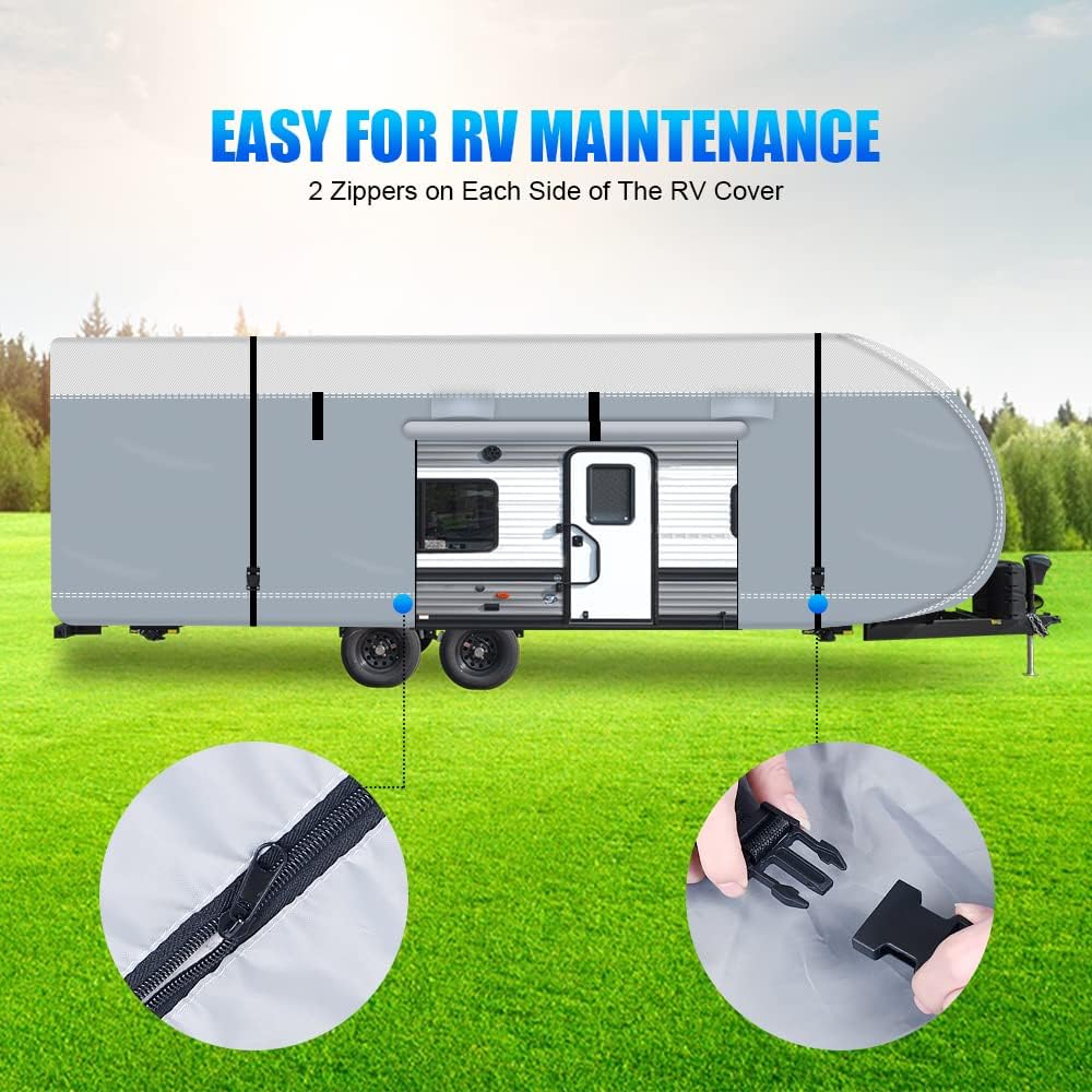 600D Ripstop RV Cover with 4 Tire Covers & Tongue Jack Cover & 6 Gutter Cover R655672
