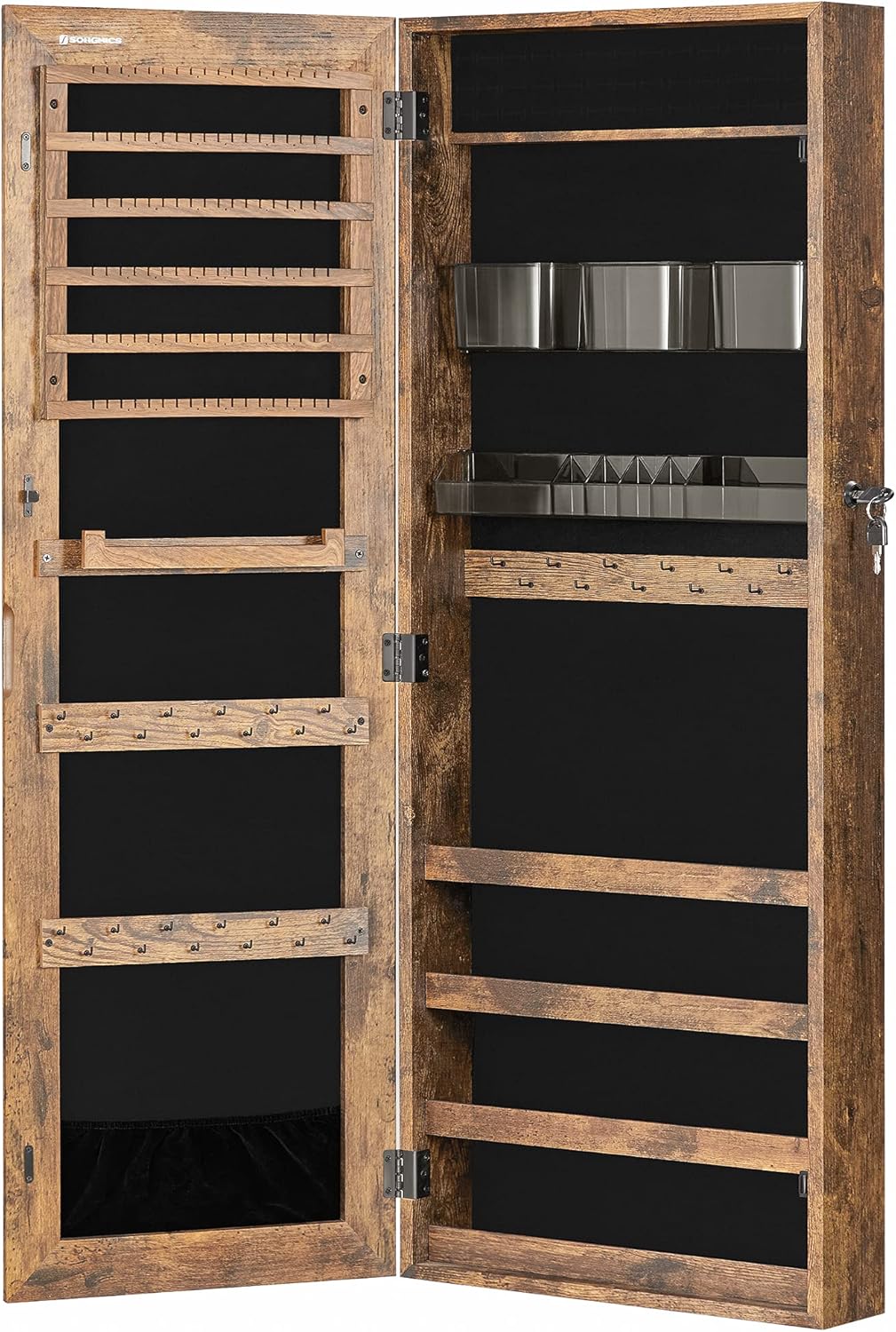 Lockable Wall-Mounted Jewelry Cabinet Armoire with 2 Plastic Trays Z65408
