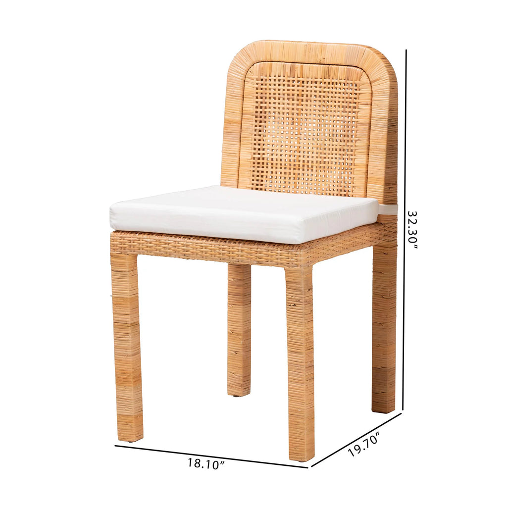 Natural Brown Rattan and Mahogany Wood 2-Piece Dining Chair Set A1075