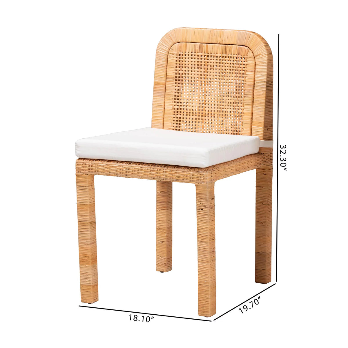 Natural Brown Rattan and Mahogany Wood 2-Piece Dining Chair Set A1075