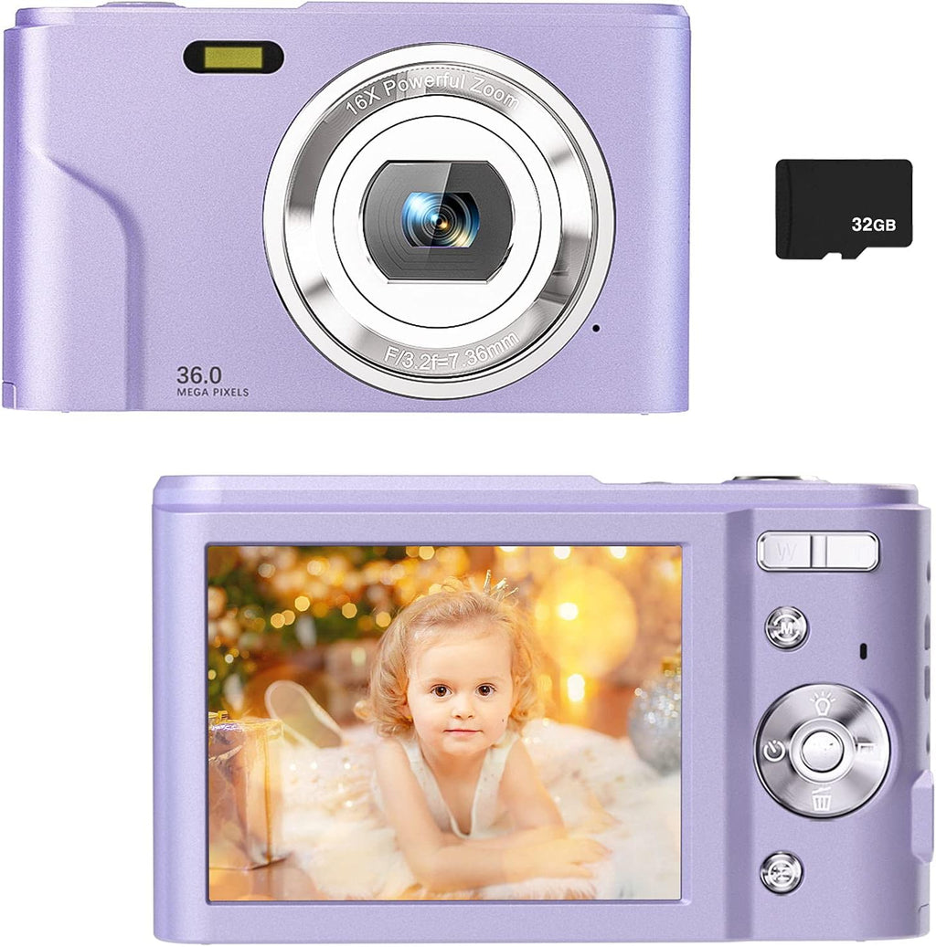 36MP Children's Camera with 32GB SD Card, Full HD 1080P Rechargeable Mini Camera (Light Blue) F1010