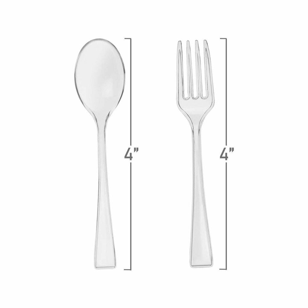 Clear Disposable Plastic Mini Flatware Set - 24 Dessert Spoons and 24 Dessert Forks Y63153