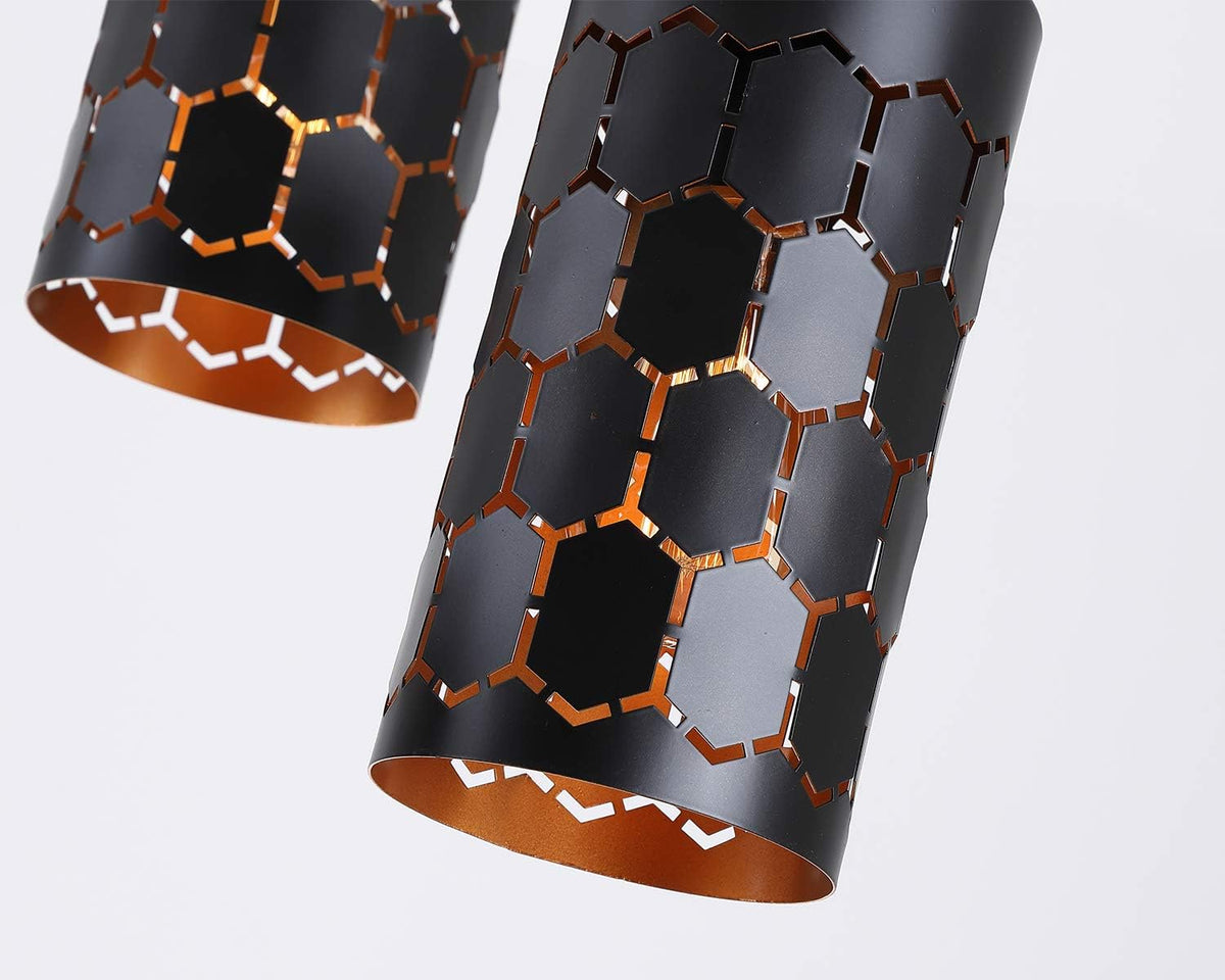 3-Light Kitchen Island Pendant Light Fixture, Gold Inner and Black V410