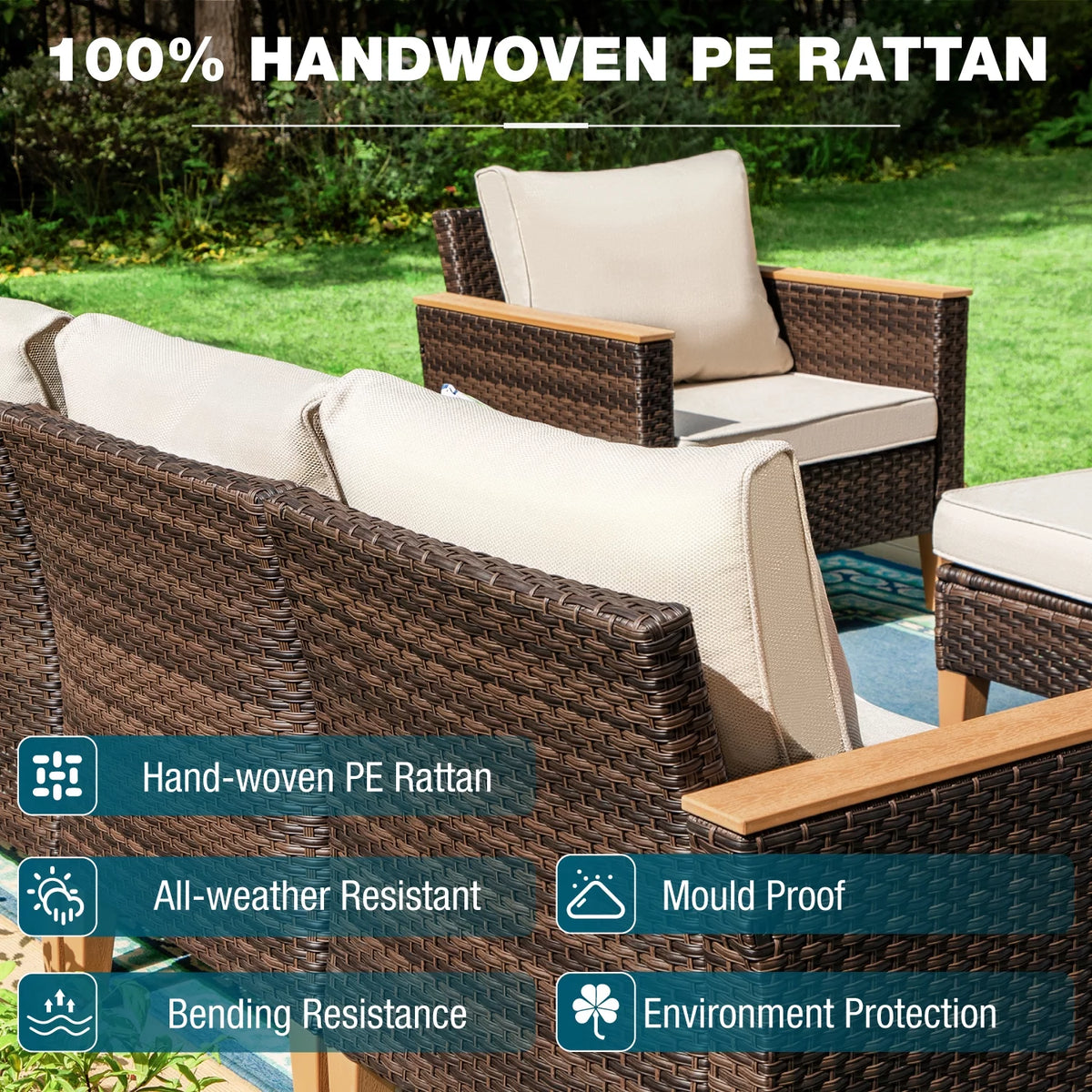 7 Piece Beige Wicker Patio Conversation Set U80574