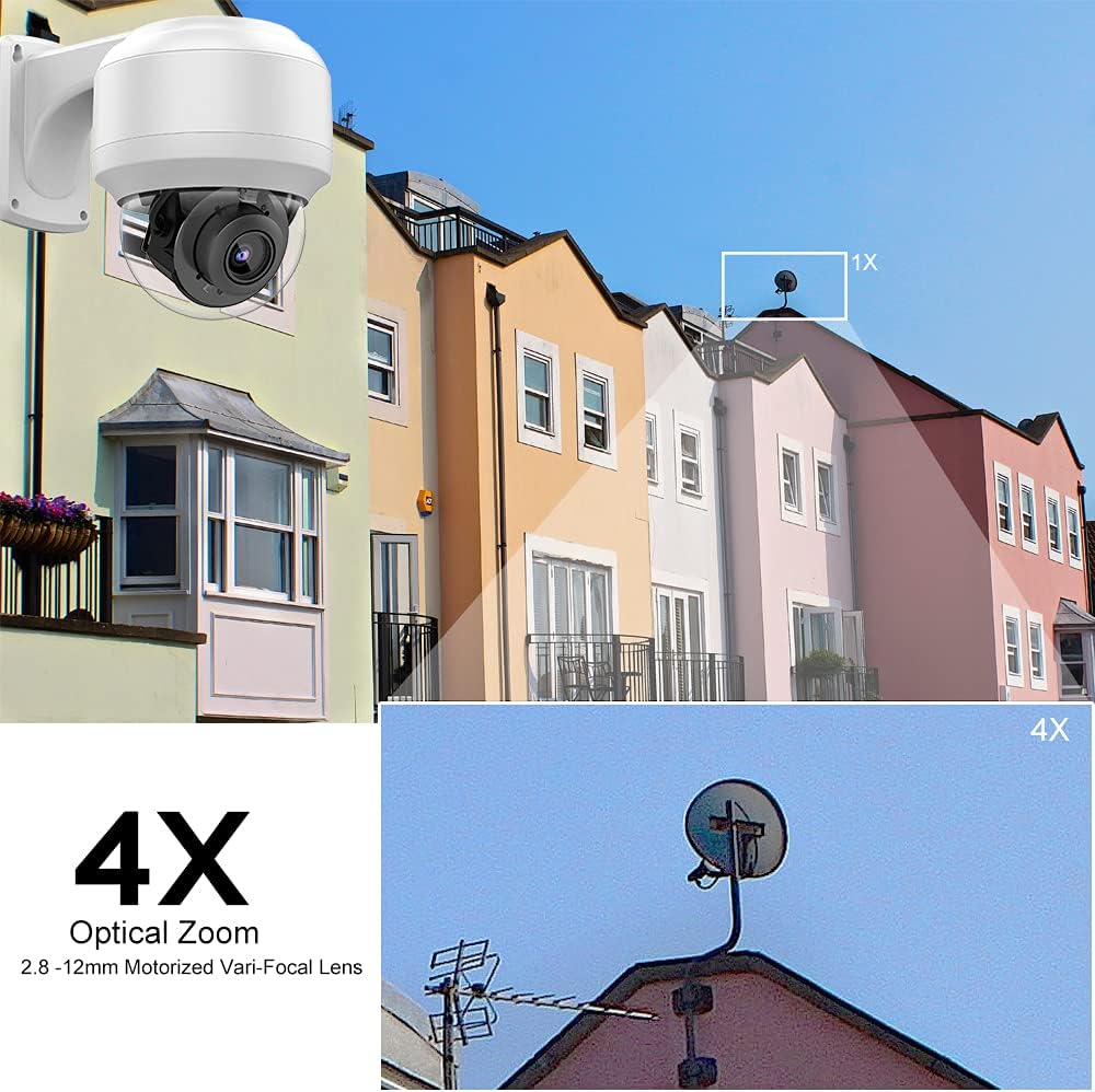 5MP PTZ PoE Dome IP Camera with Mic/Audio, 4X Optical Zoom, 164ft Night Vision, IP67 Waterproof H891