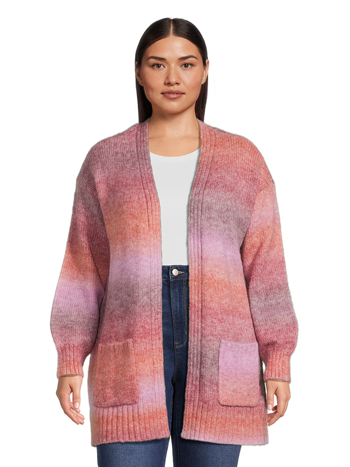 Women's Plus Size Drop Shoulder Open Cardigan with Balloon Sleeves K78603