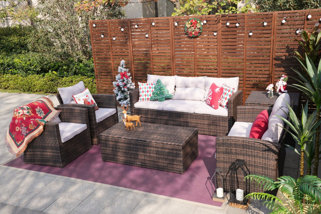 6-Piece Wicker Outdoor Sofa Set with Cushions H33591